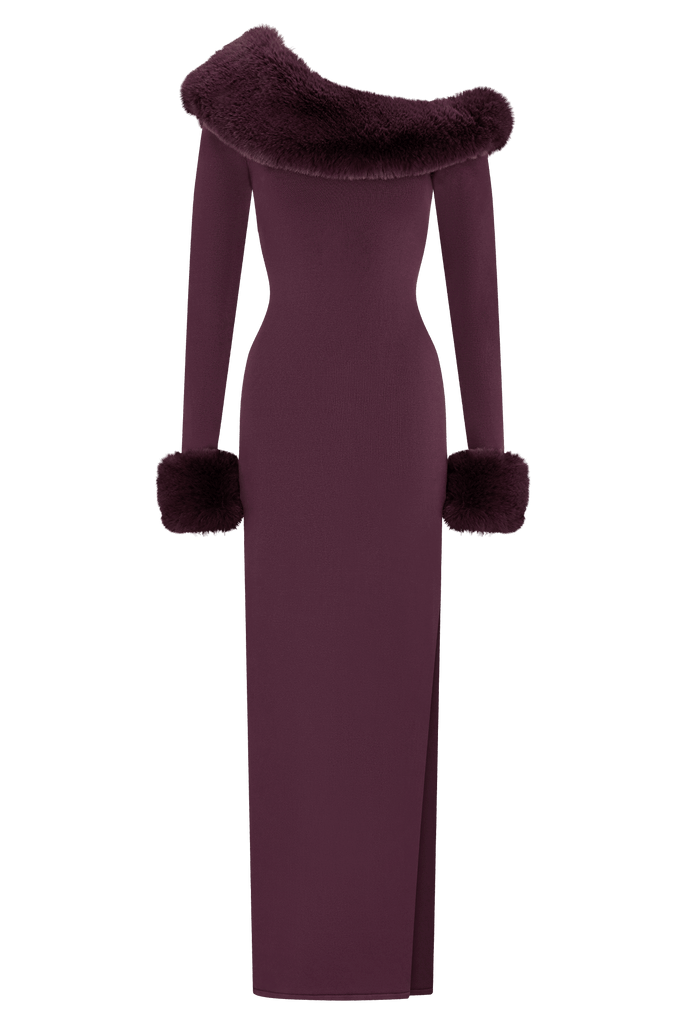 rebecca Faux Fur Knit Maxi Dress - Plum