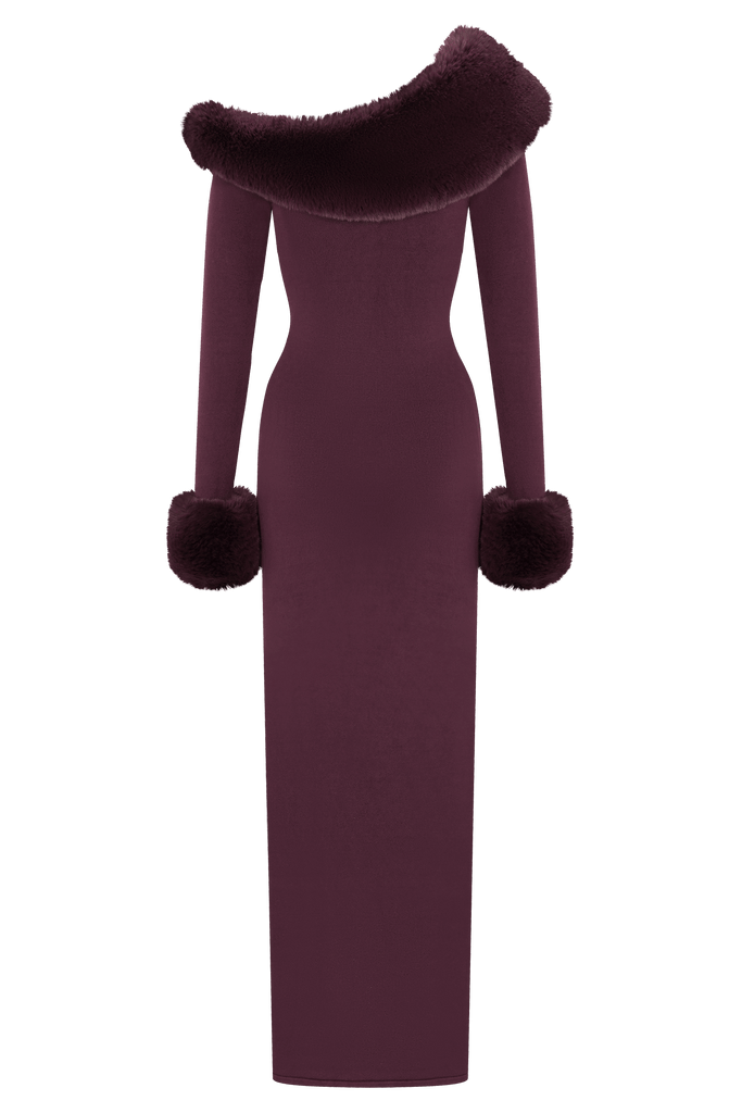 rebecca Faux Fur Knit Maxi Dress - Plum