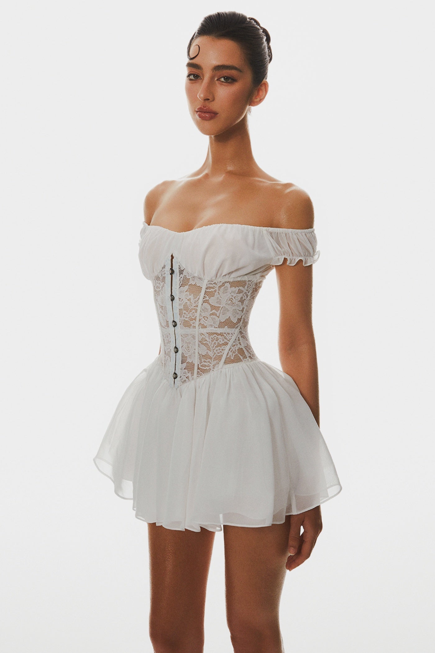 Hathia Off Shoulder Lace Corset Mini Dress