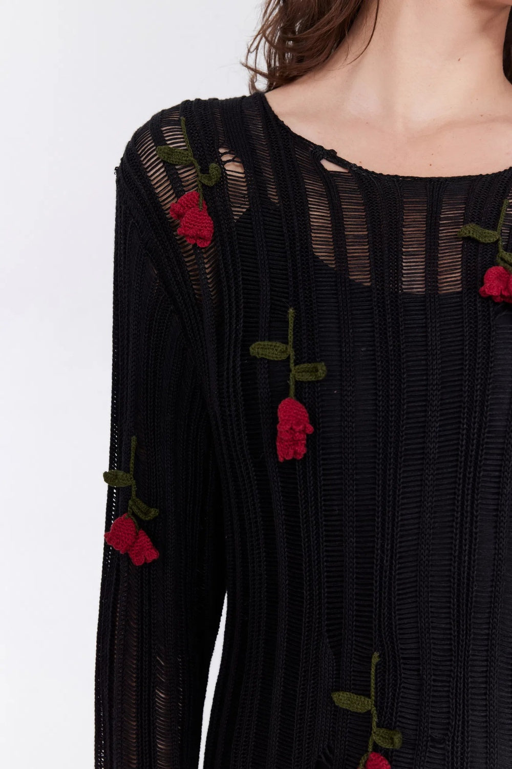 Hilaria Rose Handgefertigtes Strick-Midikleid in Schwarz