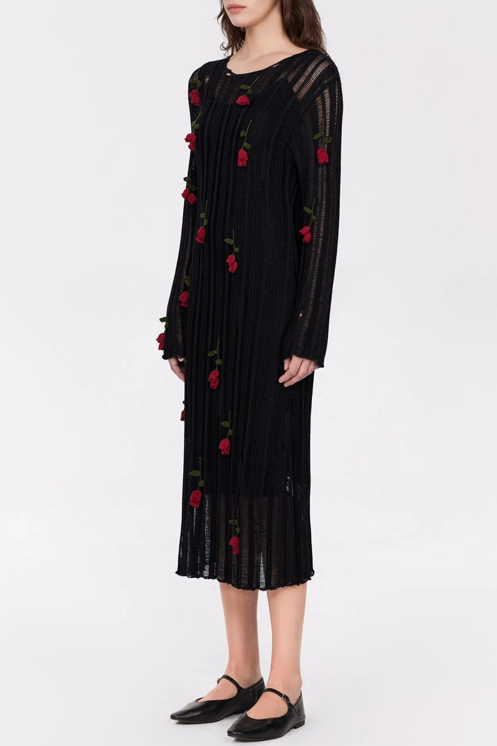 Hilaria Rose Handgefertigtes Strick-Midikleid in Schwarz