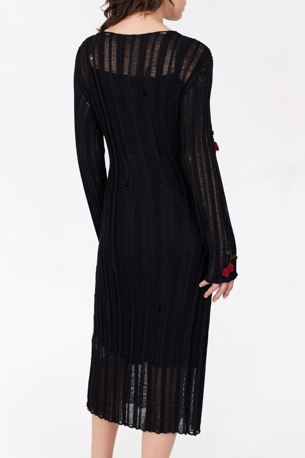 Hilaria Rose Handgefertigtes Strick-Midikleid in Schwarz