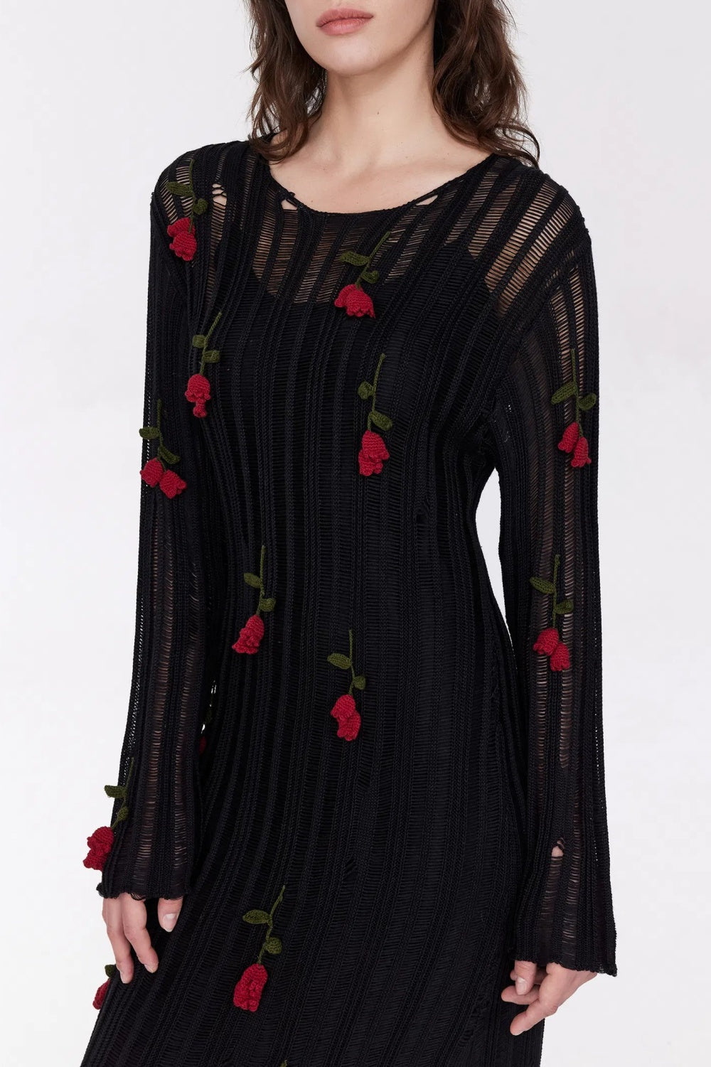 Hilaria Rose Handgefertigtes Strick-Midikleid in Schwarz