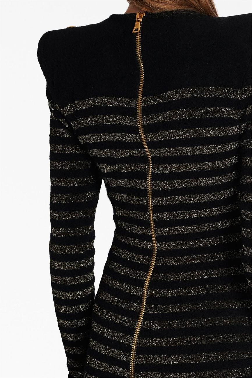 CARLIN JERSEY-STREIFEN-MINIKLEID MIT LANGEN ÄRMELN IN SCHWARZ