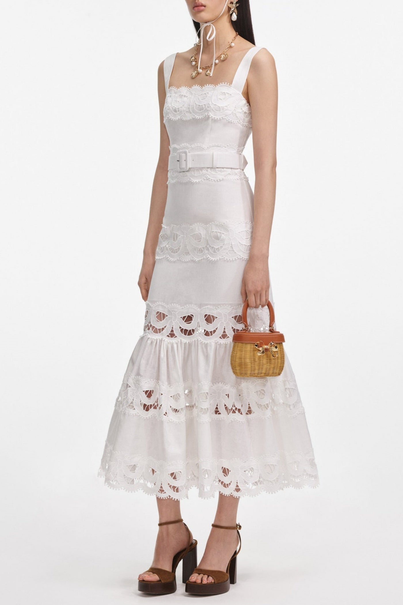 Keane Midikleid mit Spitzeneinsatz und Gürtel