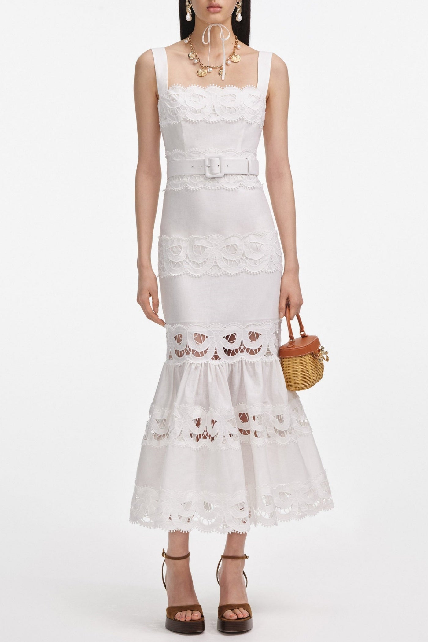 Keane Midikleid mit Spitzeneinsatz und Gürtel