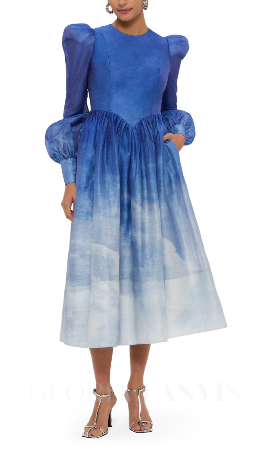 Robe midi JORDANA à épaules structurées et imprimé aérien