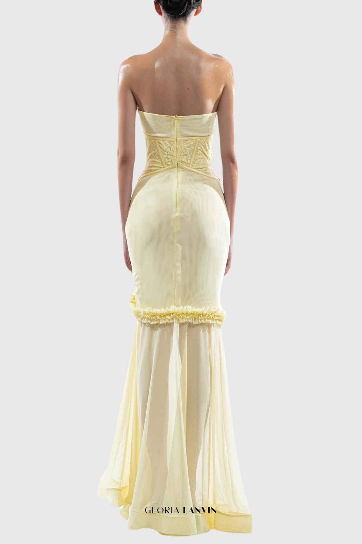 Mesh Cutout Corset Maxi Dress - Yellow