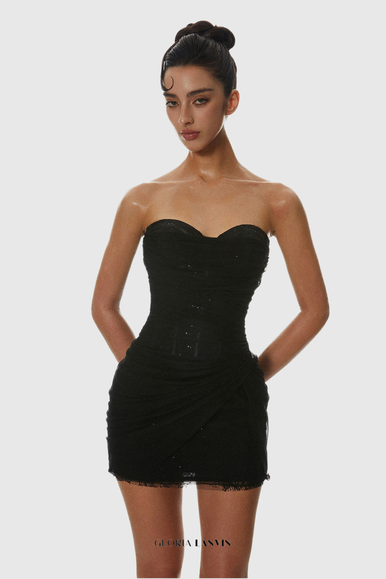 Liserre Sequin Strapless Corset Ruched Mini Dress
