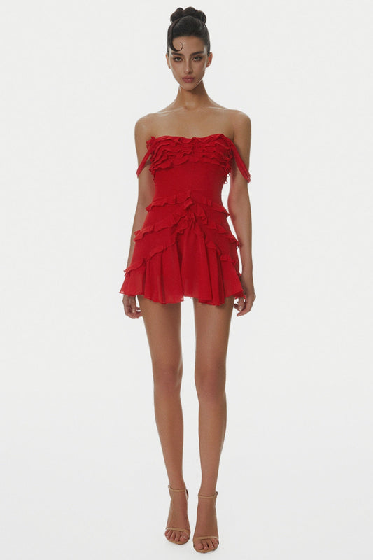 Nirva schulterfreies Rüschen-Minikleid