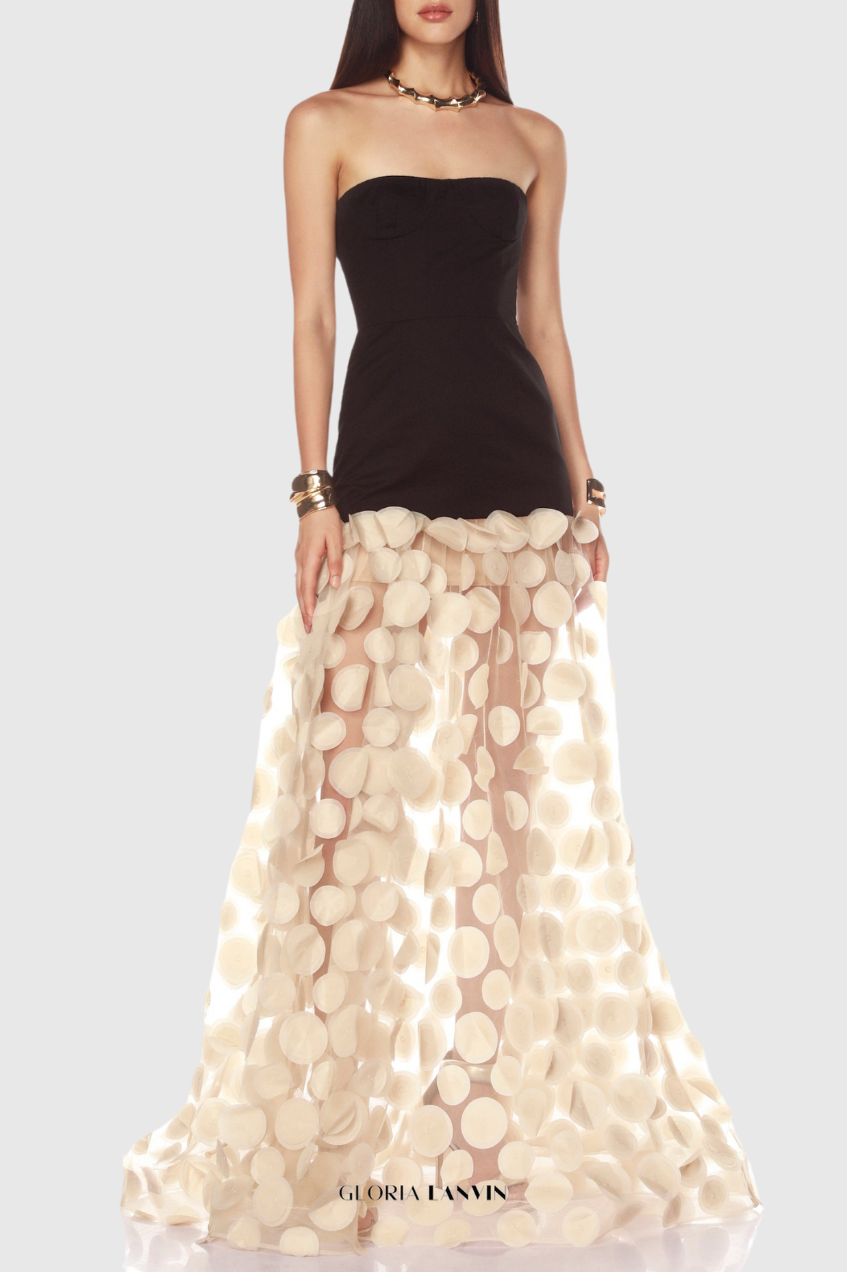 Robe longue bustier en résille à pois Nodin