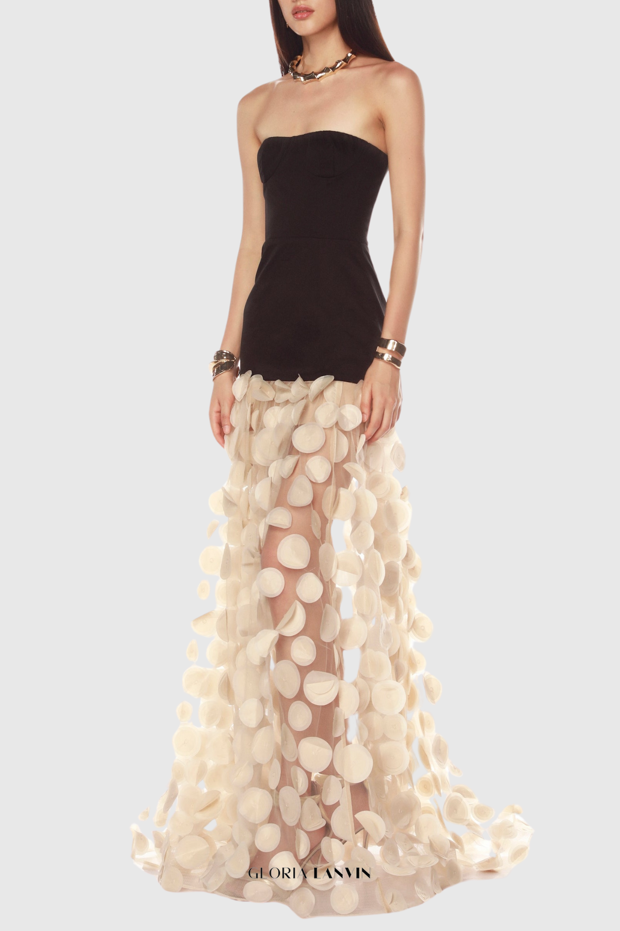 Robe longue bustier en résille à pois Nodin