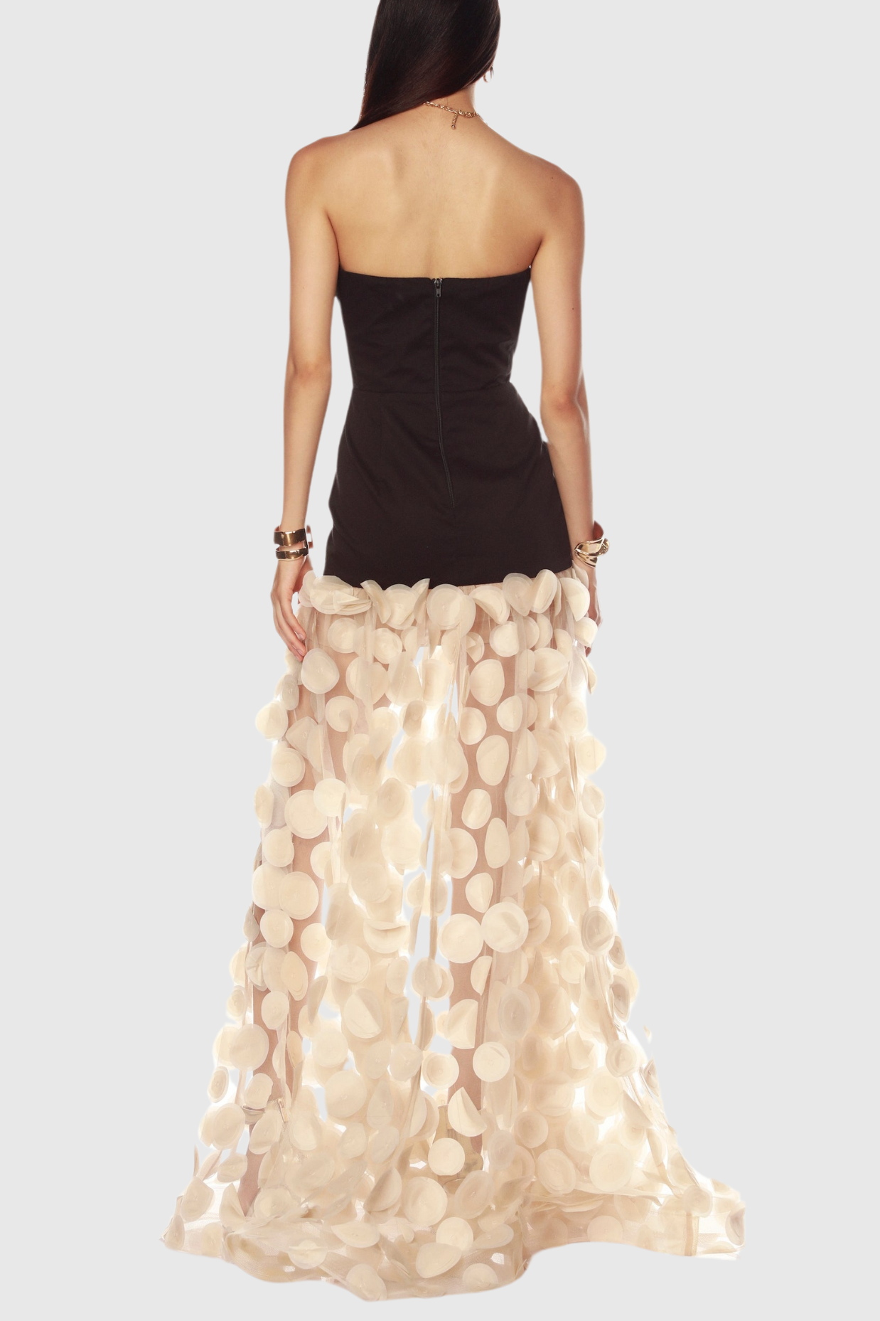 Robe longue bustier en résille à pois Nodin