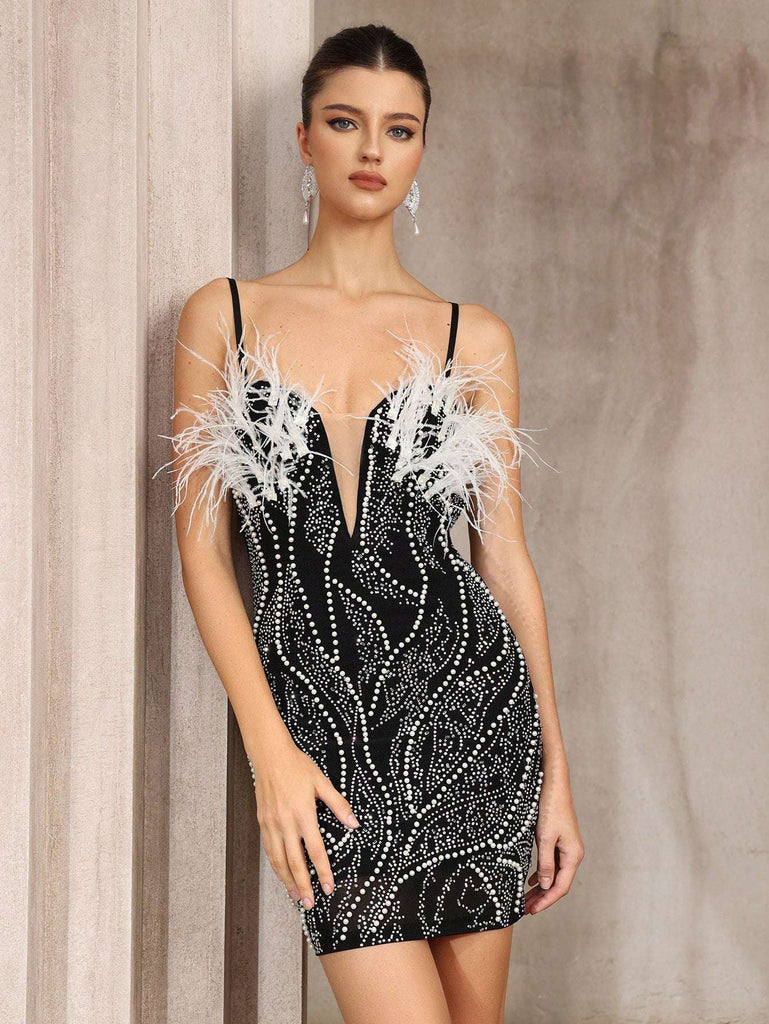 zenobia Pearl-embellished deep V-neck backless mini dress