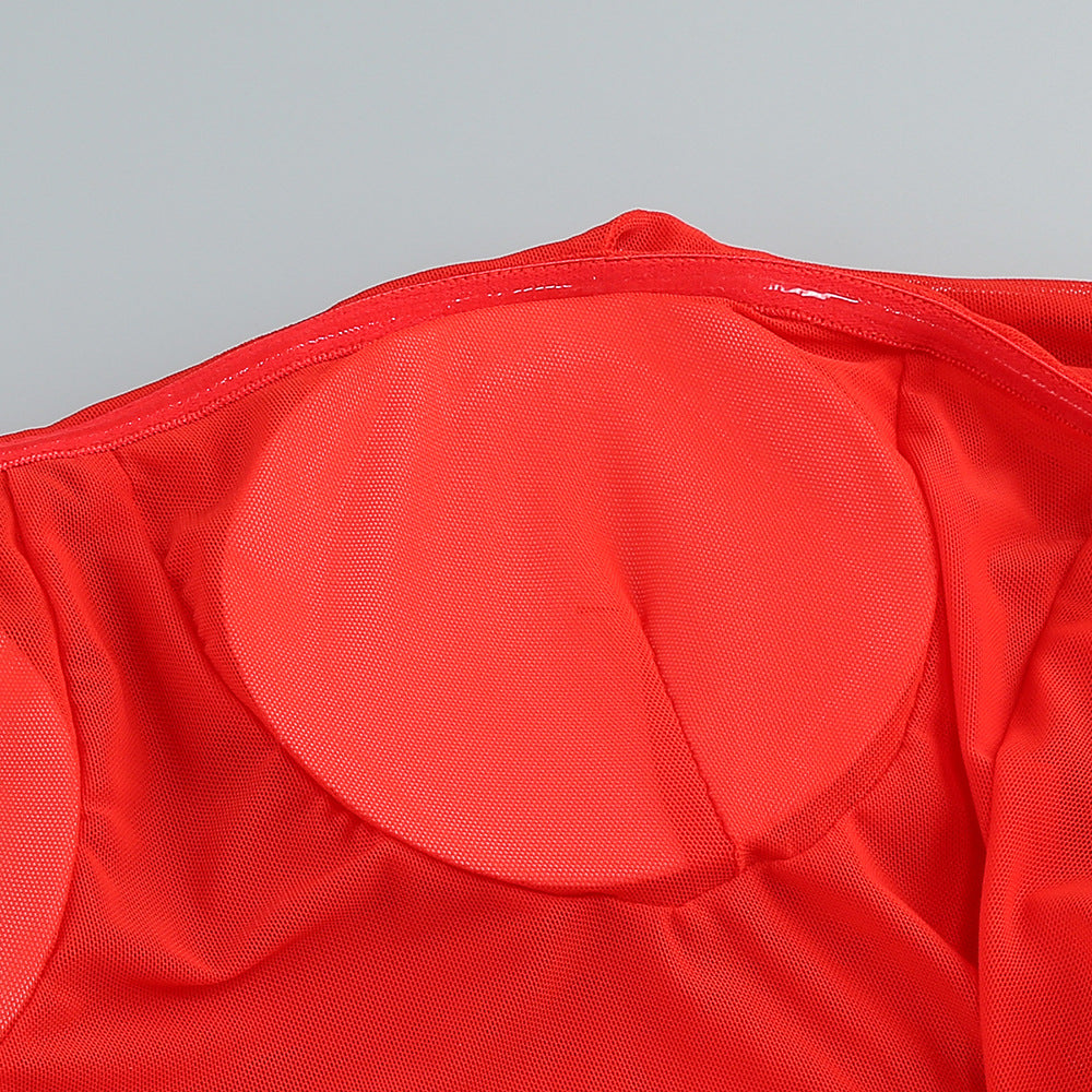 Sherry schulterfreies Tüll-Maxikleid mit Bandagen in Rot