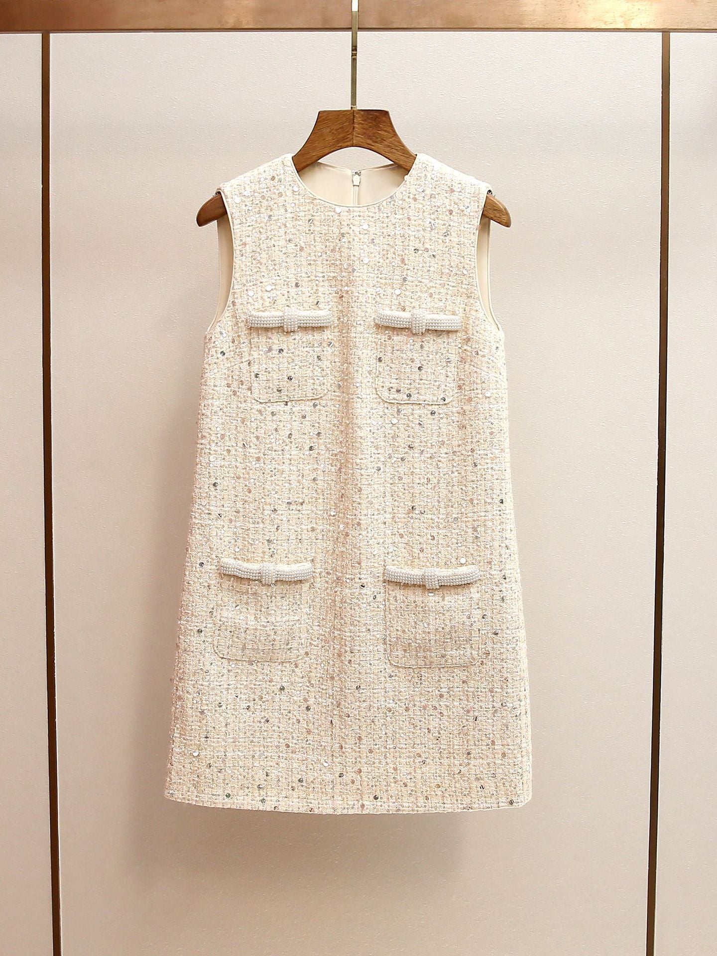 lillian Cream Embellished Boucle Mini Dress