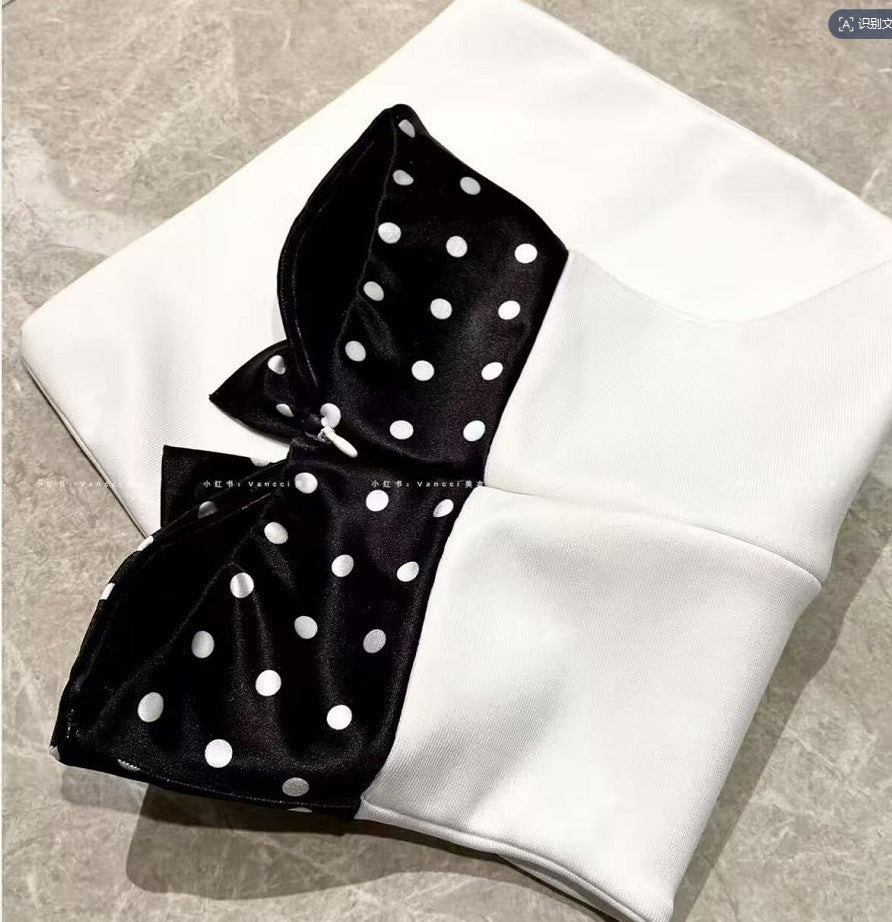 michaelia white Contour Sleeveless Polka Dot Contrast bow Bandage Mini Dress