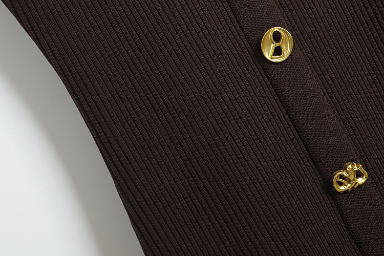 xaviera Contour V Neck Long Sleeve Knit Mini Dress