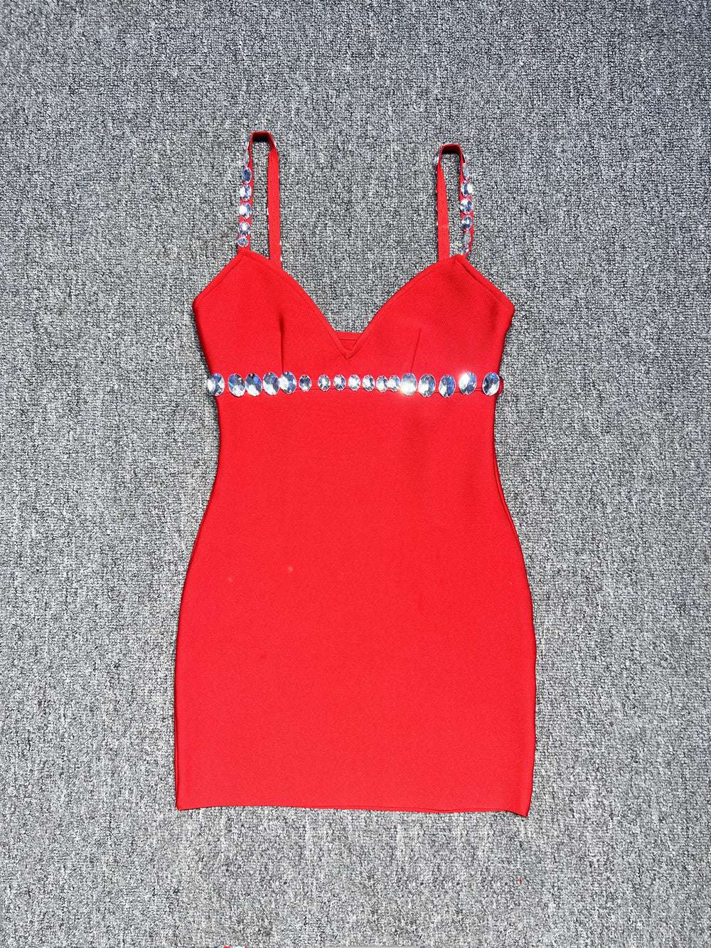 karen V-neck rhinestone embellished stretch Bodycon mini dress in red