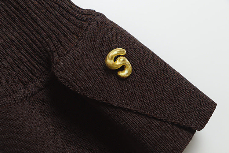 xaviera Contour V Neck Long Sleeve Knit Mini Dress