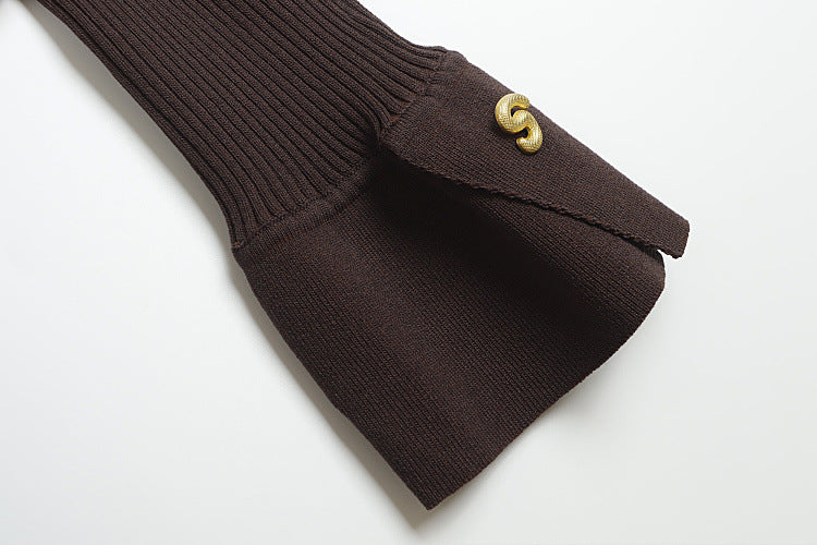 xaviera Contour V Neck Long Sleeve Knit Mini Dress