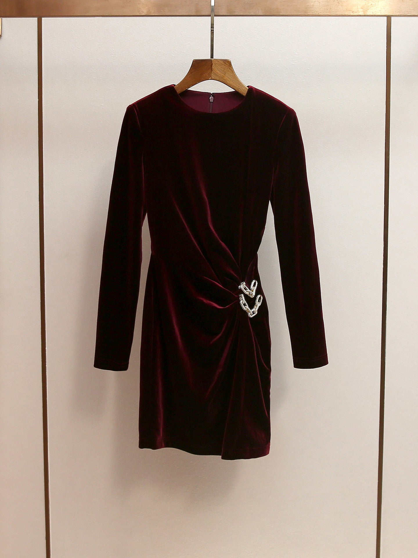 yvette Burgundy Velvet Embellished Mini Dress