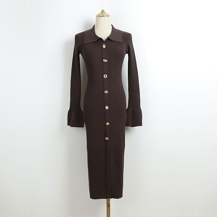 xaviera Contour V Neck Long Sleeve Knit Mini Dress