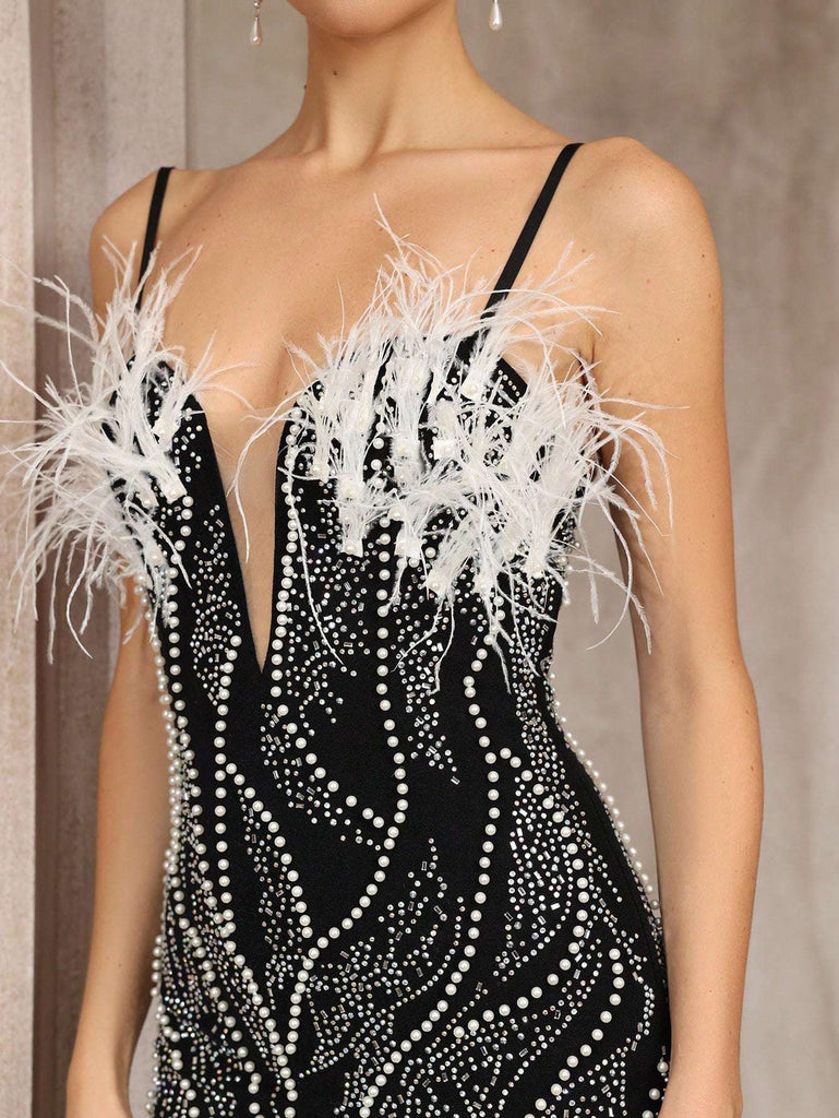 zenobia Pearl-embellished deep V-neck backless mini dress