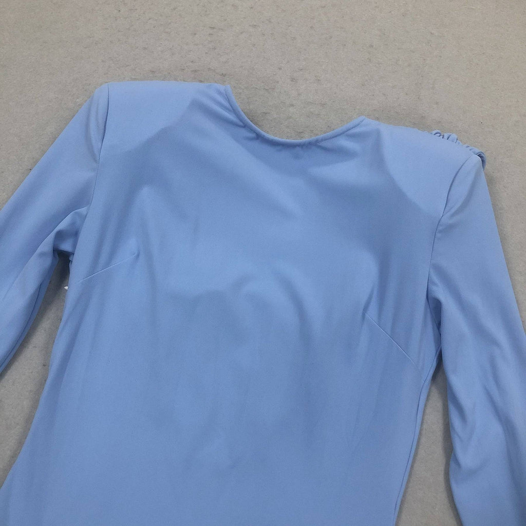 vicky Knitted long sleeves backless bodycon maxi dress in blue