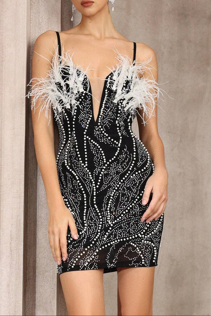 zenobia Pearl-embellished deep V-neck backless mini dress