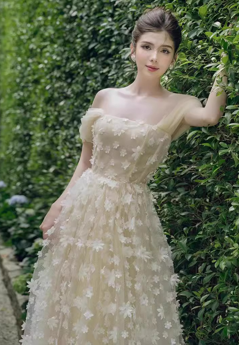 Robe longue bustier Sabrina Flower beige