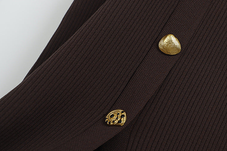 xaviera Contour V Neck Long Sleeve Knit Mini Dress