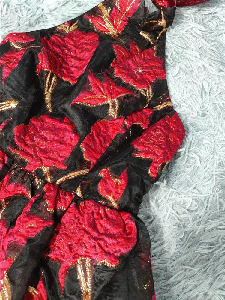 Jacquard halter backless A-line mini dress