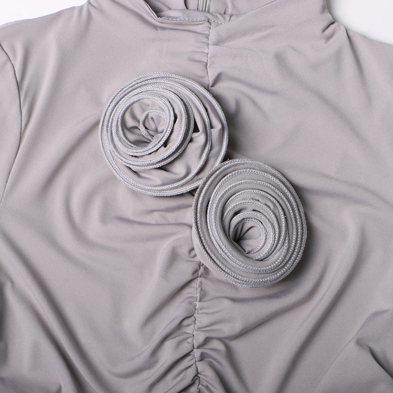 Robe mini Penny en jersey uni à motif floral 3D gris