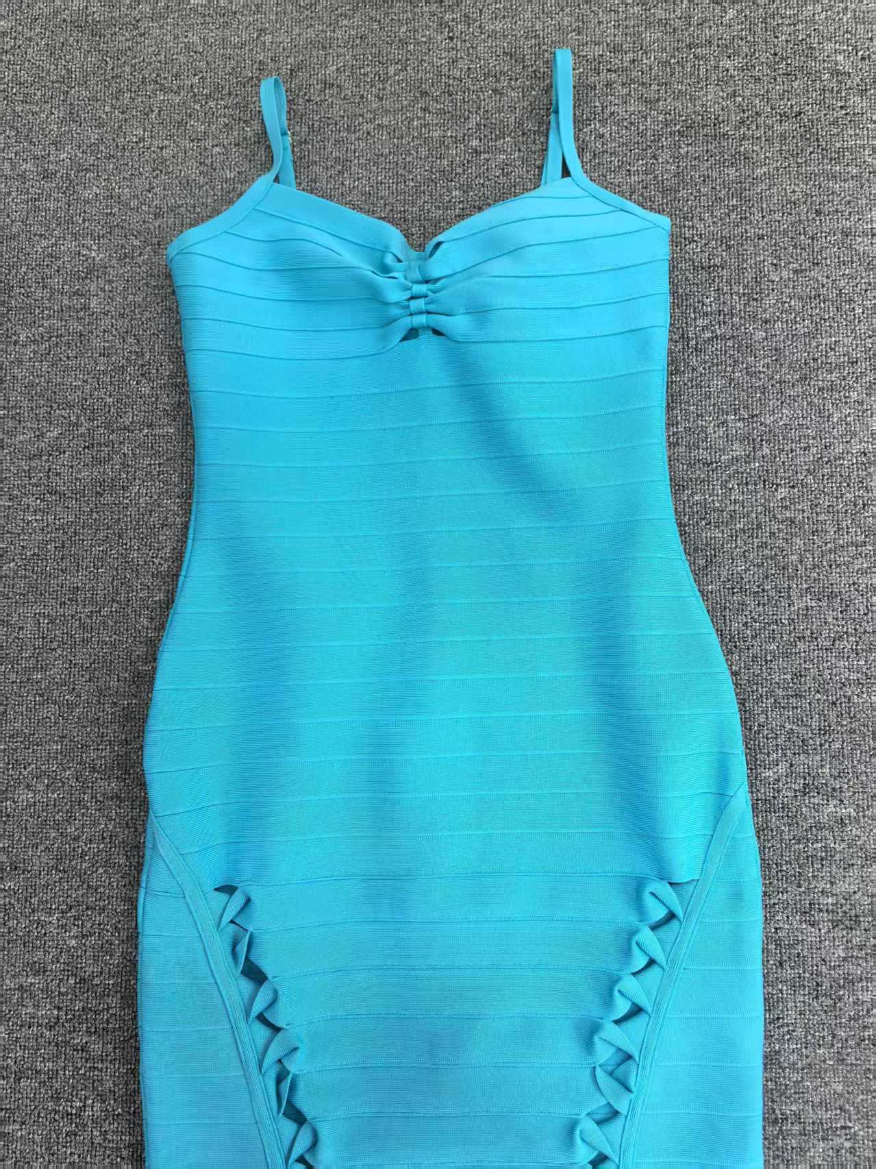 Robe longue bandage Nancy Hollow bleue