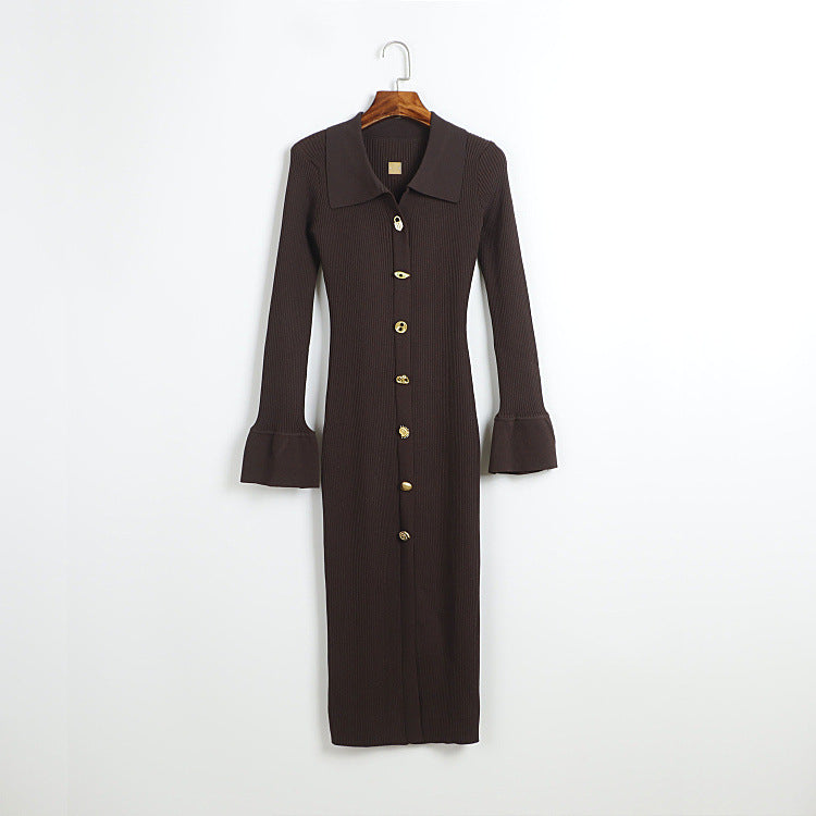 xaviera Contour V Neck Long Sleeve Knit Mini Dress