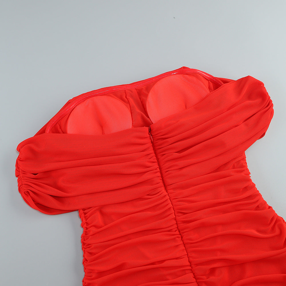 Sherry schulterfreies Tüll-Maxikleid mit Bandagen in Rot