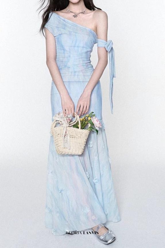 Rosalind One-Shoulder-Maxikleid mit Falten und schmaler Passform in Blau