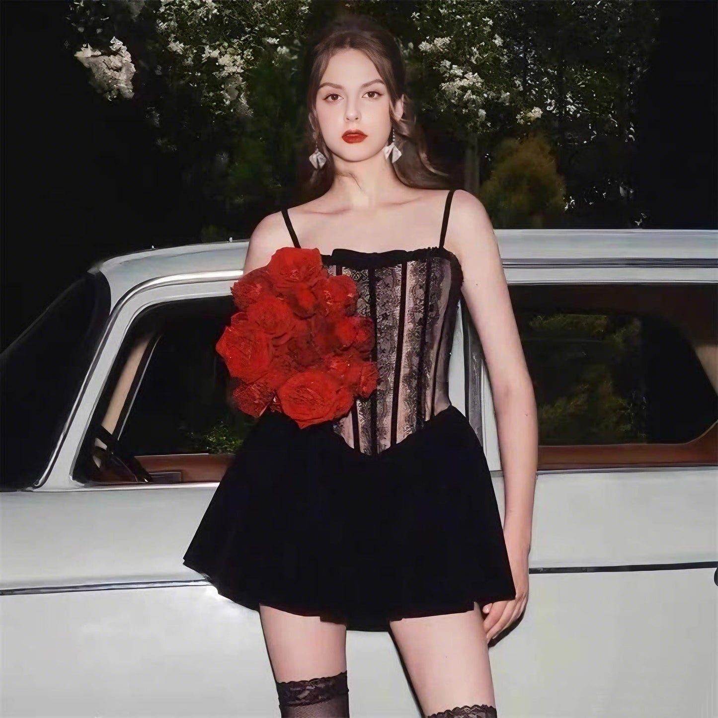 rebecca Black Corset Lace Flare Mini Dress