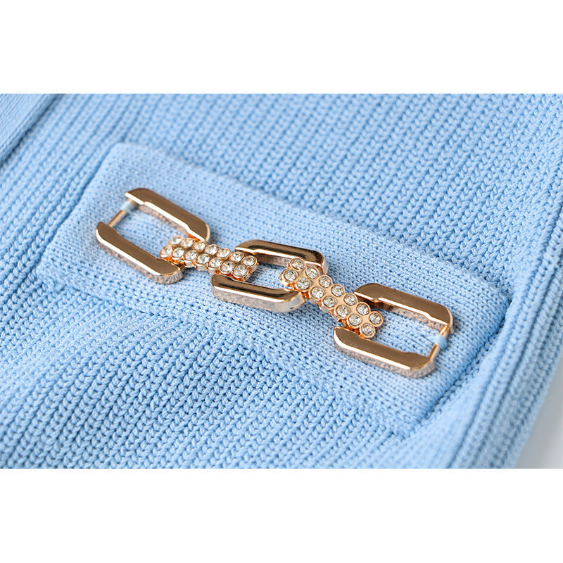 CAROLINE STRICK-MINIKLEID MIT METALLOHN IN BLAU