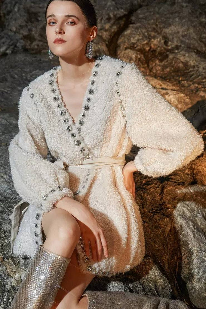 Joy V-Neck Long Sleeve Diamond Stud Coat