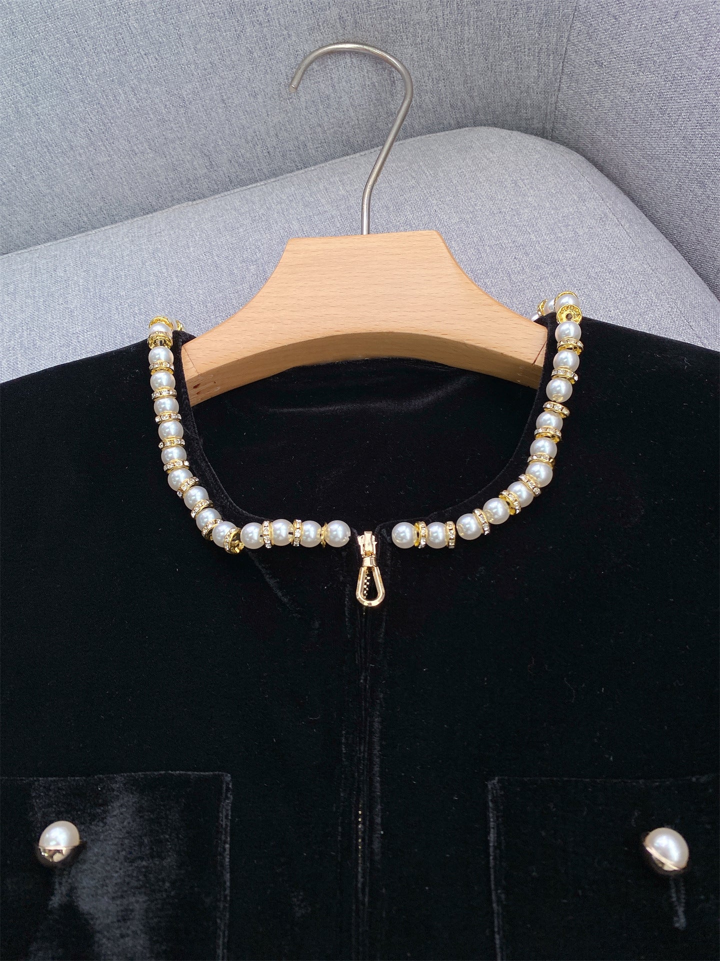 riva Pleated trim patchwork velvet mini dress in black