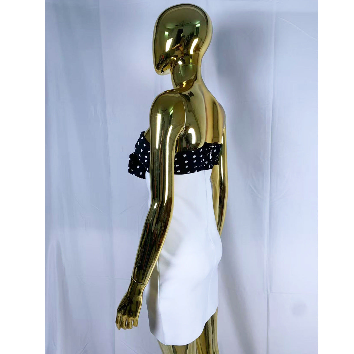 michaelia white Contour Sleeveless Polka Dot Contrast bow Bandage Mini Dress