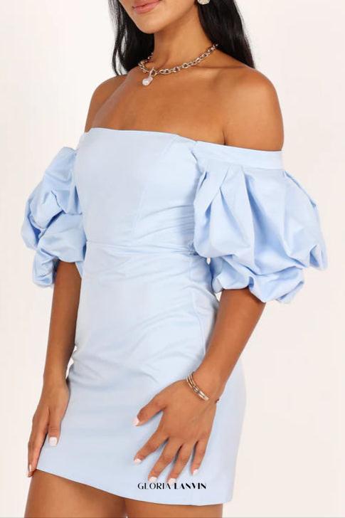 Fern Puff Sleeve Mini Dress - Icy Blue