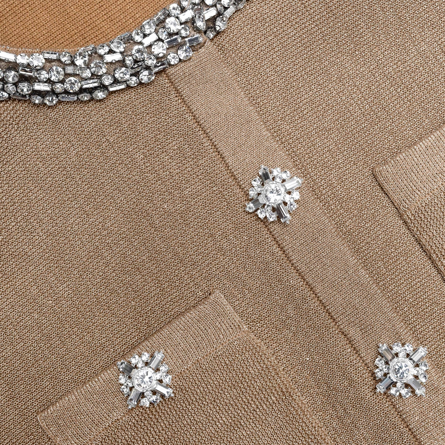 phoenix Gold Crystal Trim Knit Mini Dress