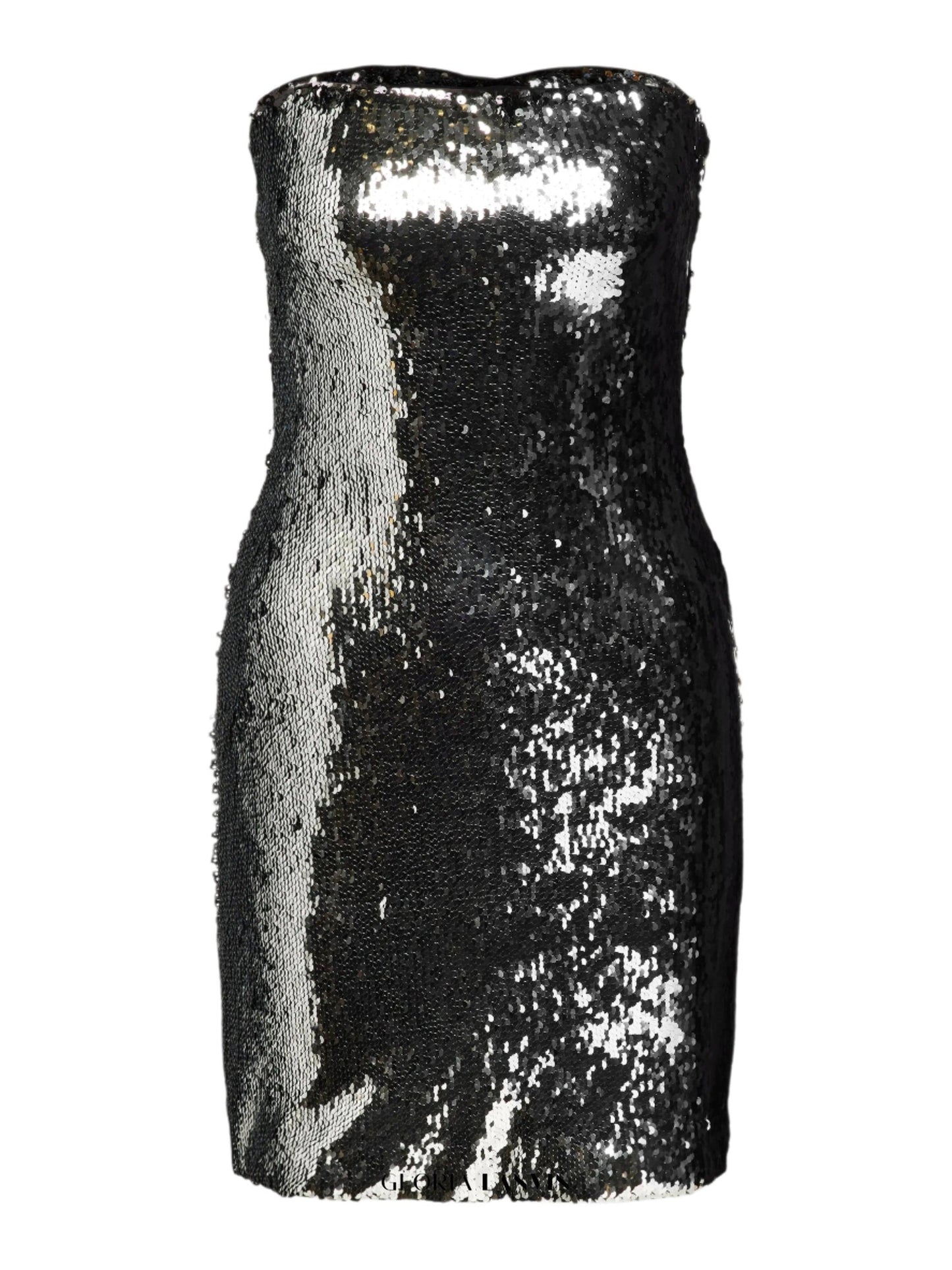 Off-Shoulder sequin embellished mini dress in silver