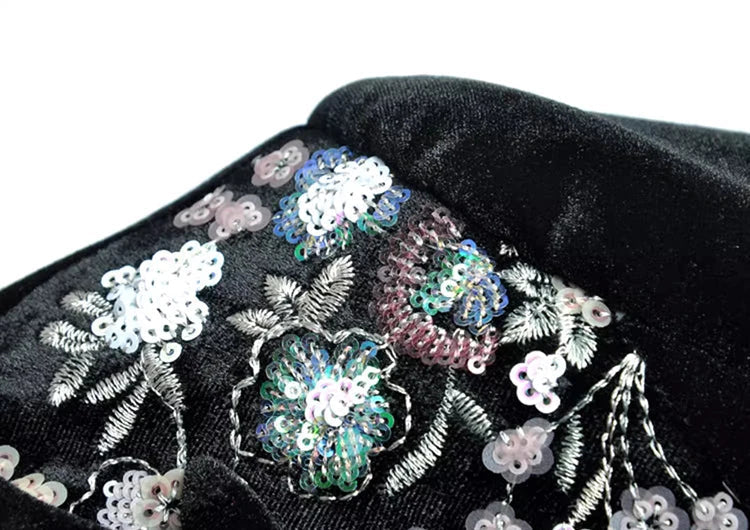 Schwarzes Pailletten-besticktes Samt-Midikleid