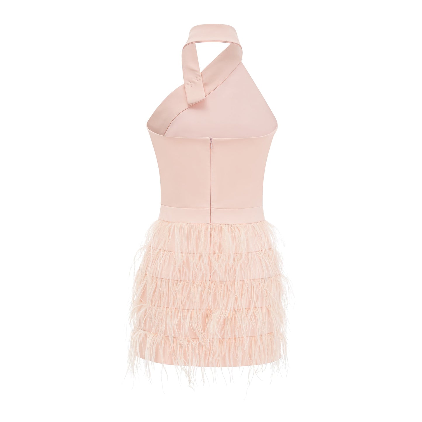 tara feather-detail tassel halter backless dress in pink