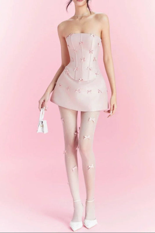 ROSA TRÄGERLOSES MINIKLEID-SET MIT SCHLEIFE