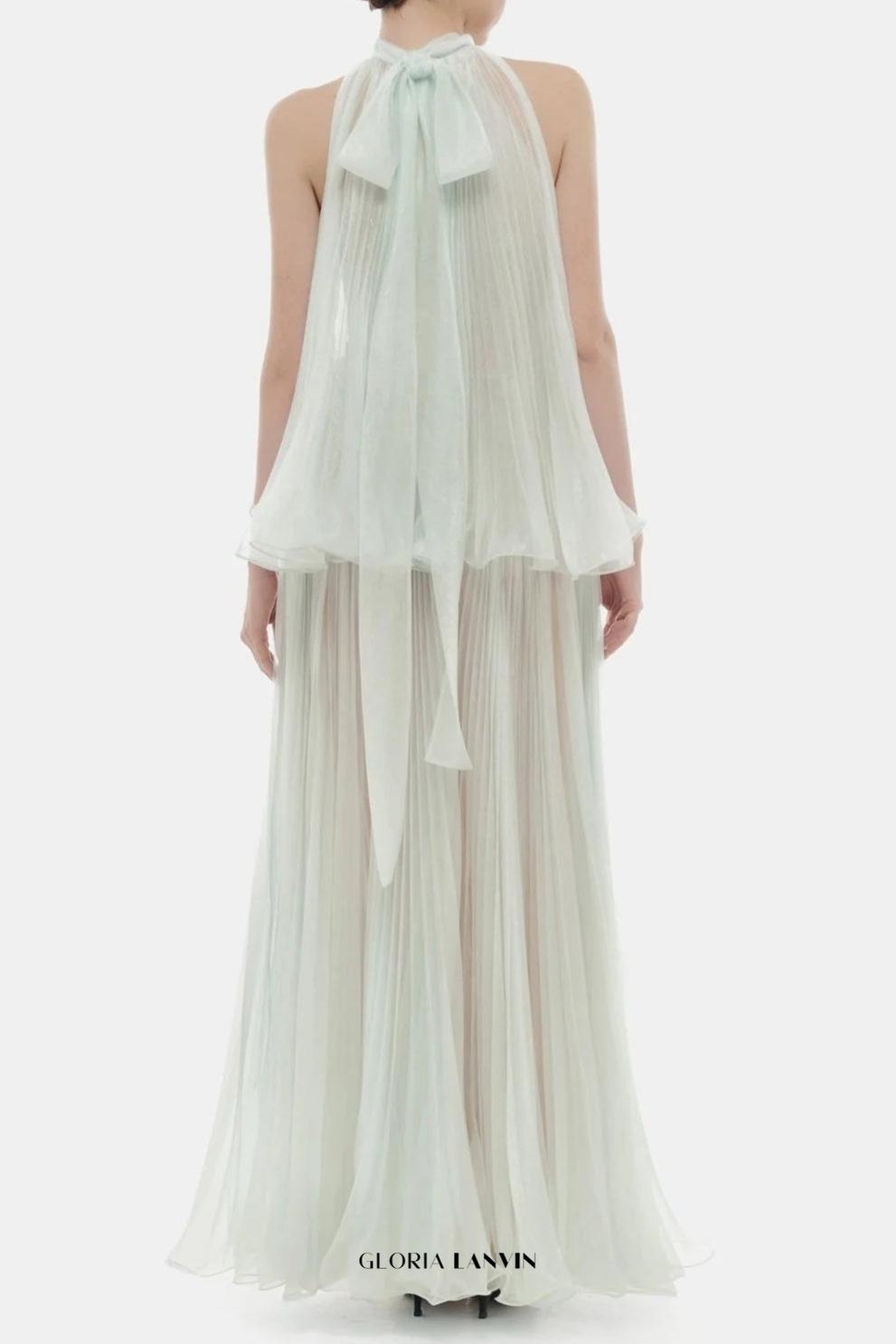 belinda Mint Pleated tulle sleeveless maxi Dress